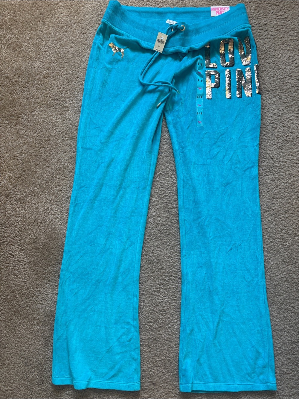 PINK Victoria's Secret Teal Sequin Logo Joggers